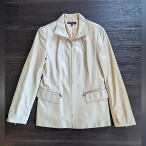 Lafayette 148 New York Women's Light Cream Leather Jacket Size 8